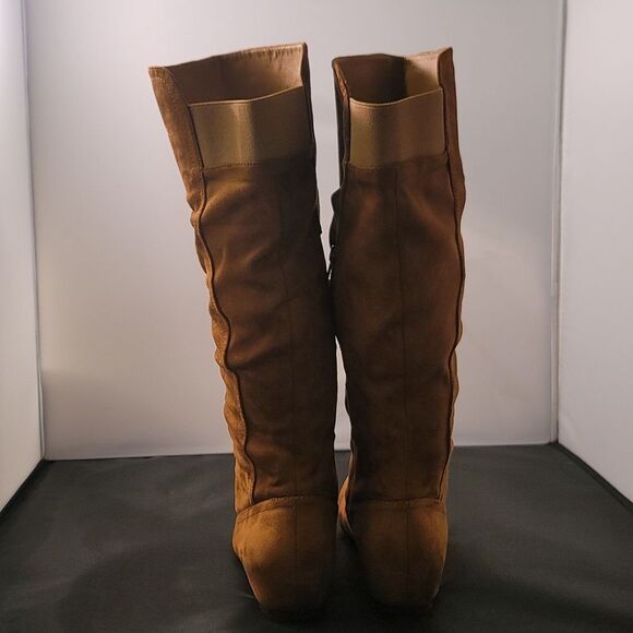 BRAND NEW HE WOMEN' WIDE CALF FAUX FUR SLOUCHY LOW HEEL SIDE ZIP KNEE HIGH BOOTS - Picture 6 of 13